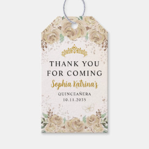 Floral Gold Princess Quinceanera Birthday Favor Gift Tags