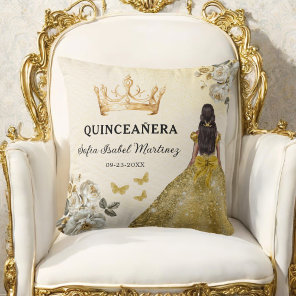 Floral Gold Princess Quinceanera Birthday Throw Pillow