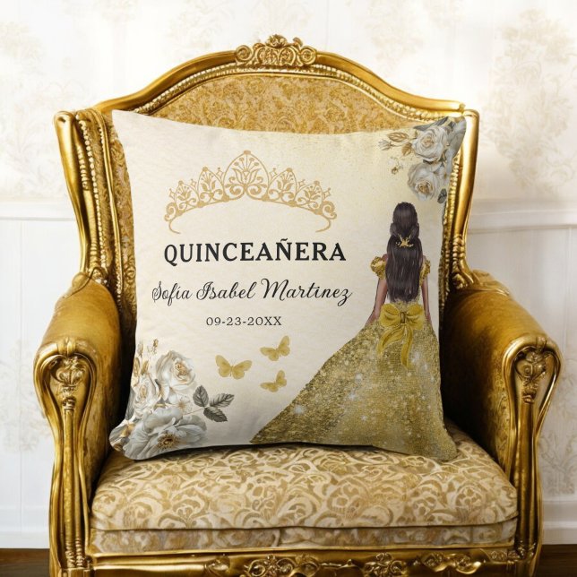 Floral Gold Princess Quinceanera Birthday Throw Pillow (Creator Uploaded)