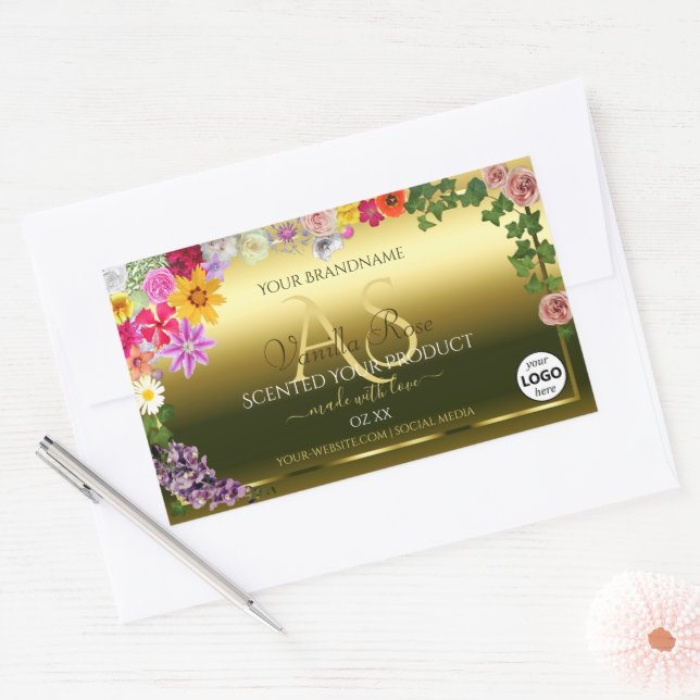Floral Gold Product Packaging Labels Monogram Logo (Envelope)