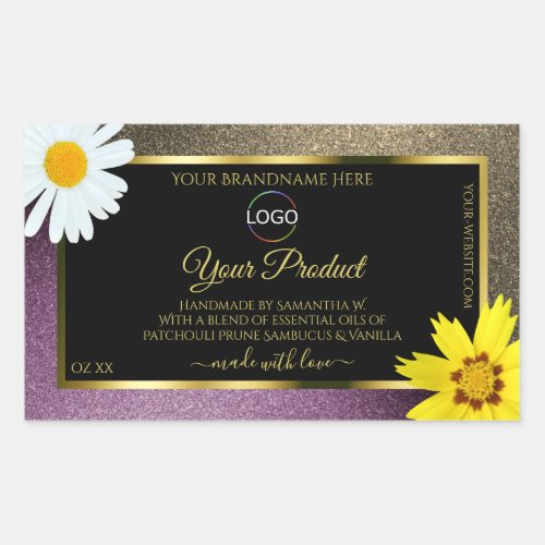 Floral Gold Purple and Black Product Labels Logo