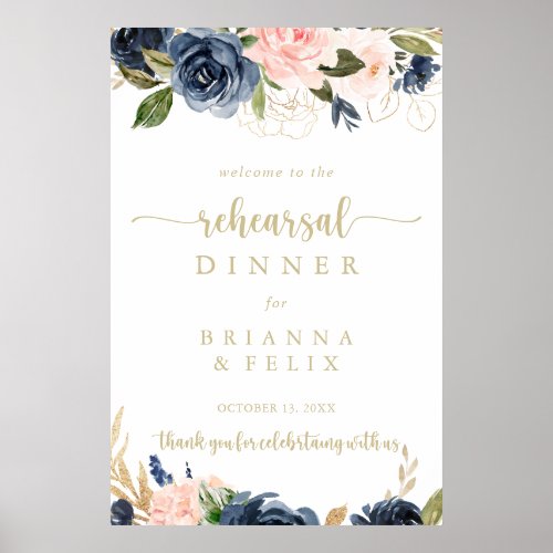 Floral Gold Rehearsal Dinner Welcome Sign