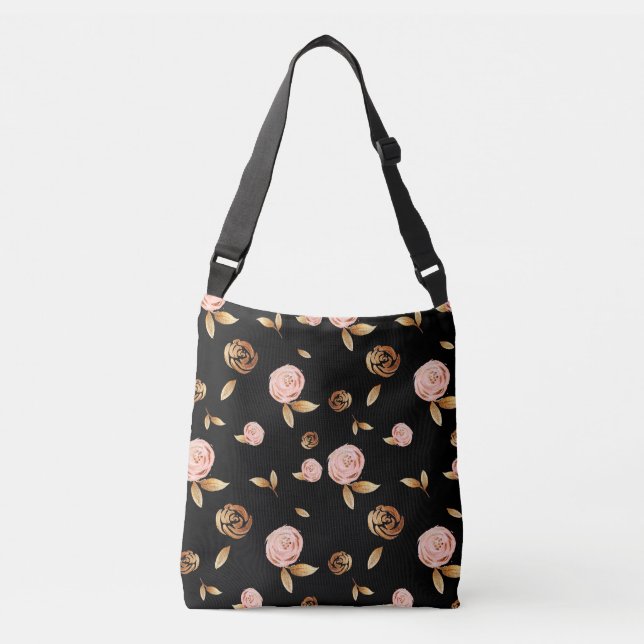 Floral Gold Rose Crossbody Bag (Front)