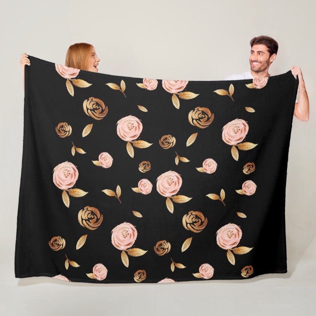 Floral Gold Rose Fleece Blanket (In Situ)