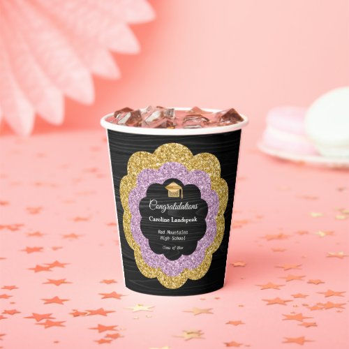 Floral Gold  Rose Gold Glitter Graduation Day Paper Cups