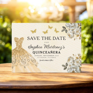 Floral Gold Save the Date Birthday Quinceanera
