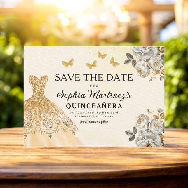 Floral Gold Save the Date Birthday Quinceanera (Creator Uploaded)
