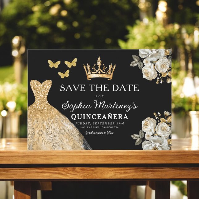 Floral Gold Save the Date Birthday Quinceanera (Creator Uploaded)