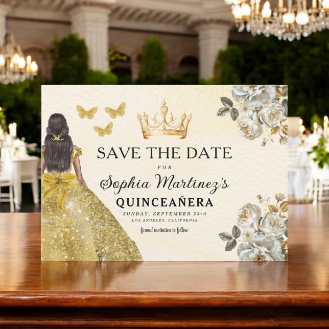 Floral Gold Save the Date Birthday Quinceanera (Creator Uploaded)