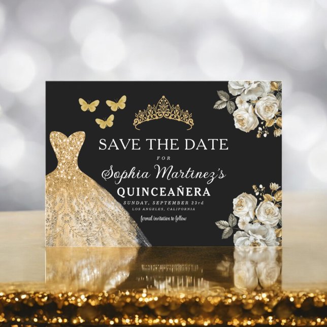 Floral Gold Save the Date Birthday Quinceanera (Creator Uploaded)