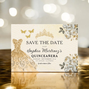 Floral Gold Save the Date Birthday Quinceanera