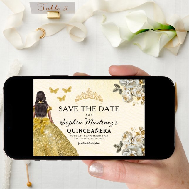 Floral Gold Save the Date Birthday Quinceanera (Front Digital)
