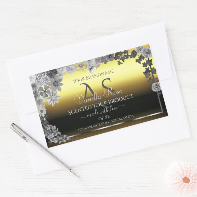 Floral Gold Silver Gray Product Labels Monogram (Envelope)