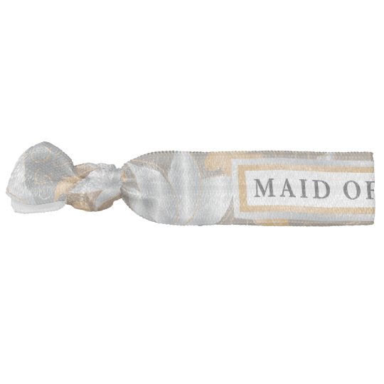 Floral Gold Silver Maid Of Honor Ribbon Hair Tie Zazzle Com