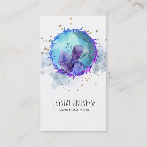  Floral Gold Stars Crystal Gemstone Universe Business Card