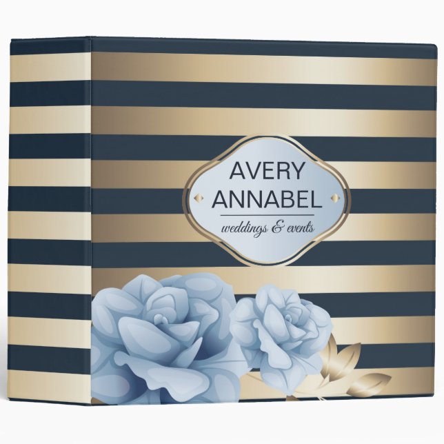 Floral Gold Stripe 3 Ring Binder (Front/Spine)