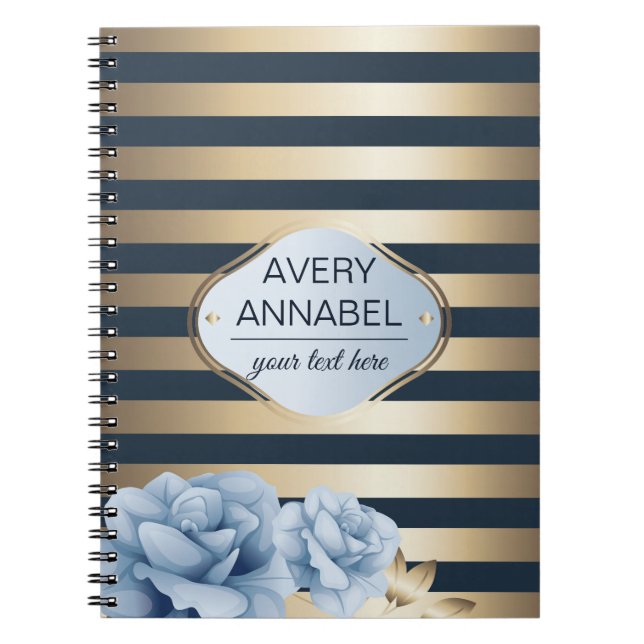 Floral Gold Stripe design Notebook (Front)