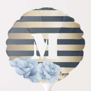 Floral Gold Stripe monogram Balloon