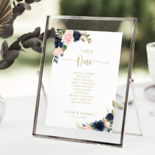 Floral Gold Table Number 1 Seating Chart