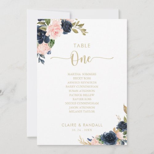 Floral Gold Table Number 1 Seating Chart