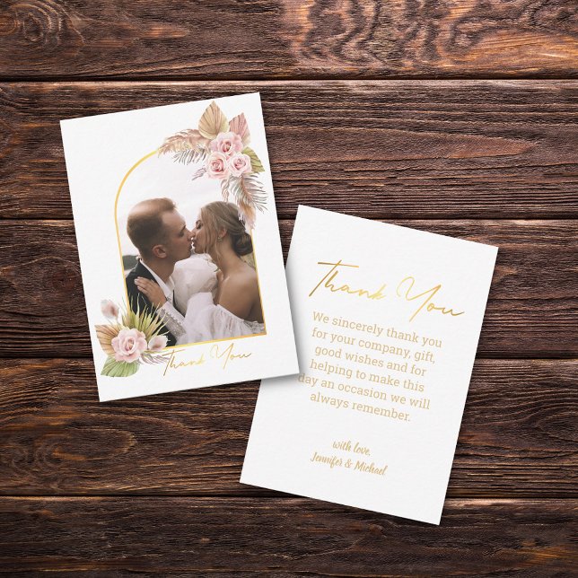 floral gold thank you wedding arch photo  note card (Creator Uploaded)
