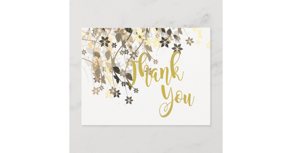 Floral Gold Thank You Wedding Postcard | Zazzle