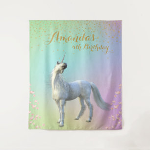 Floral Gold Unicorn Birthday Backdrop Photo Booth