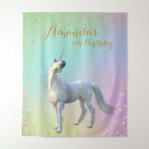 Floral Gold Unicorn Birthday Backdrop Photo Booth