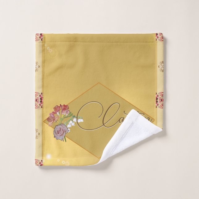 Floral Gold w/ Name  Bath Towel Set (Wash Cloth)