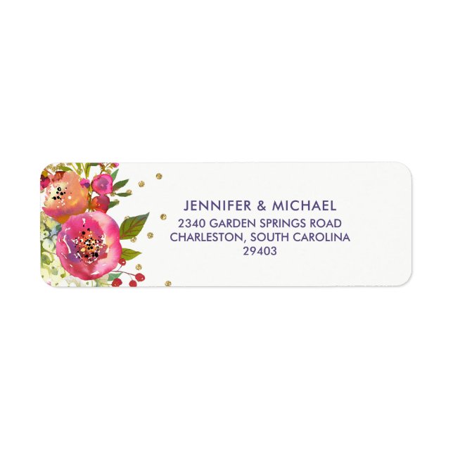 Floral Gold | Watercolor Wedding Label (Front)