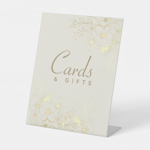 Floral Gold Wedding Cards and Gifts Pedestal Sign