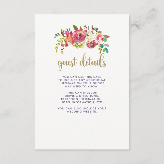 Floral Gold | Wedding Guest Details Enclosure Card (Front)