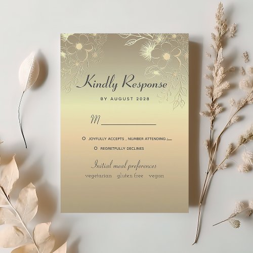 Floral Gold Wedding RSVP Card