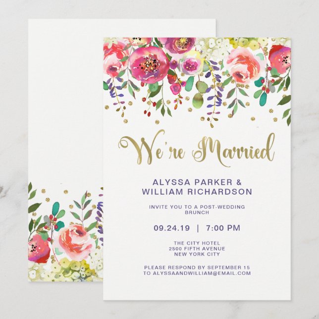 Floral Gold | We're Married Invitation (Front/Back)