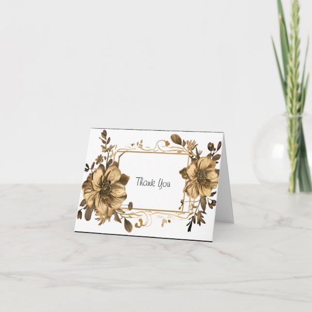 Floral Gold with Frame Letterpress Thank You Card (Front)