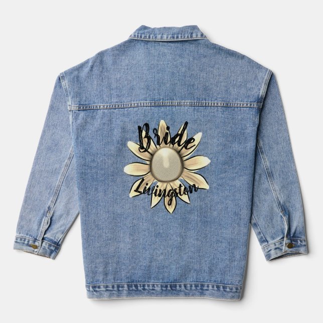 Floral Golden Daisy Bride Wedding Gift Denim Jacket (Back)