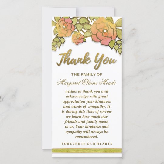 floral golden elegant thank you sympathy card zazzle