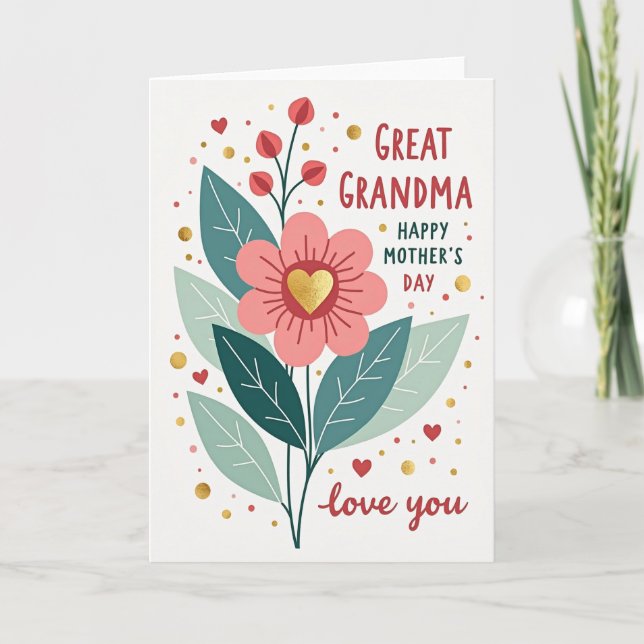 Floral Golden Heart Mothers Card (Front)