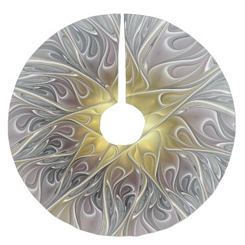 Floral Golden Modern Abstract Fractal Art Flower Brushed Polyester Tree Skirt