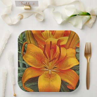 FLORAL/ GOLDEN ORANGE DAYLILY PAPER PLATES