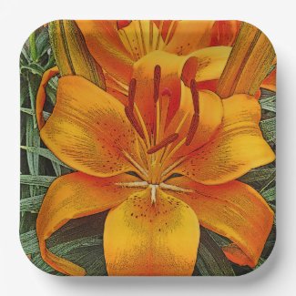FLORAL/ GOLDEN ORANGE DAYLILY PAPER PLATES
