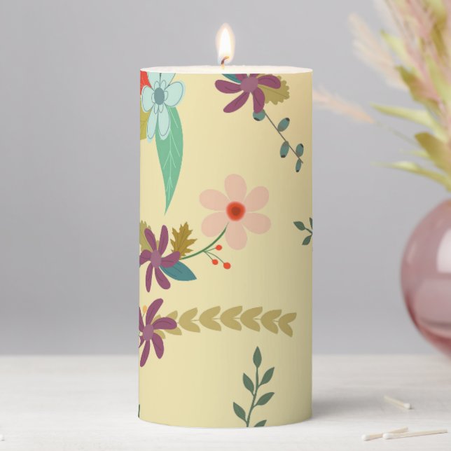Floral Golden  Pillar Candle (In Situ)