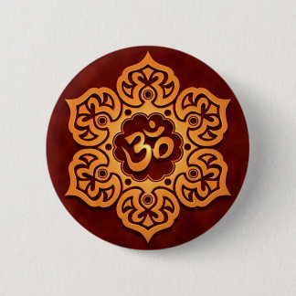 Floral Golden Red Aum Design Pinback Button