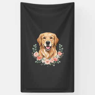 Floral Golden Retriever Dog Portrait Sublimation Banner