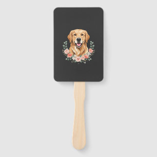 Floral Golden Retriever Dog Portrait Sublimation Hand Fan
