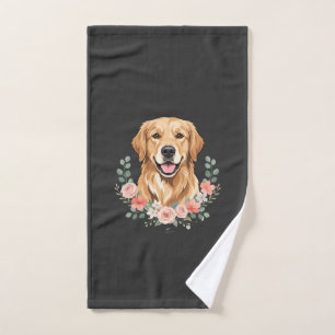 Floral Golden Retriever Dog Portrait Sublimation Hand Towel