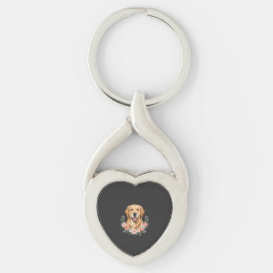 Floral Golden Retriever Dog Portrait Sublimation Keychain