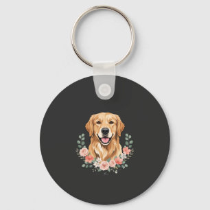 Floral Golden Retriever Dog Portrait Sublimation Keychain