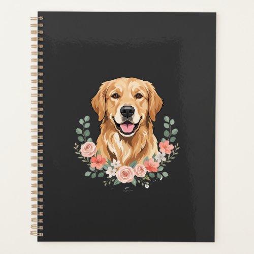 Floral Golden Retriever Dog Portrait Sublimation Planner