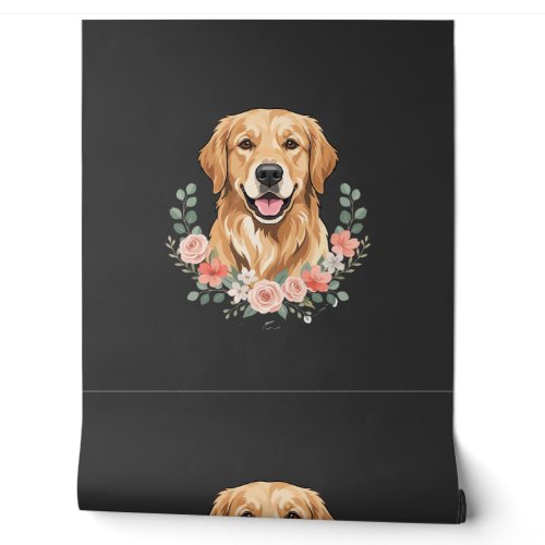 Floral Golden Retriever Dog Portrait Sublimation Wallpaper